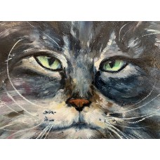 “Cat Herman” – Original Cat Portrait Painting, Oil on Canvas Board | Marina Stognieva